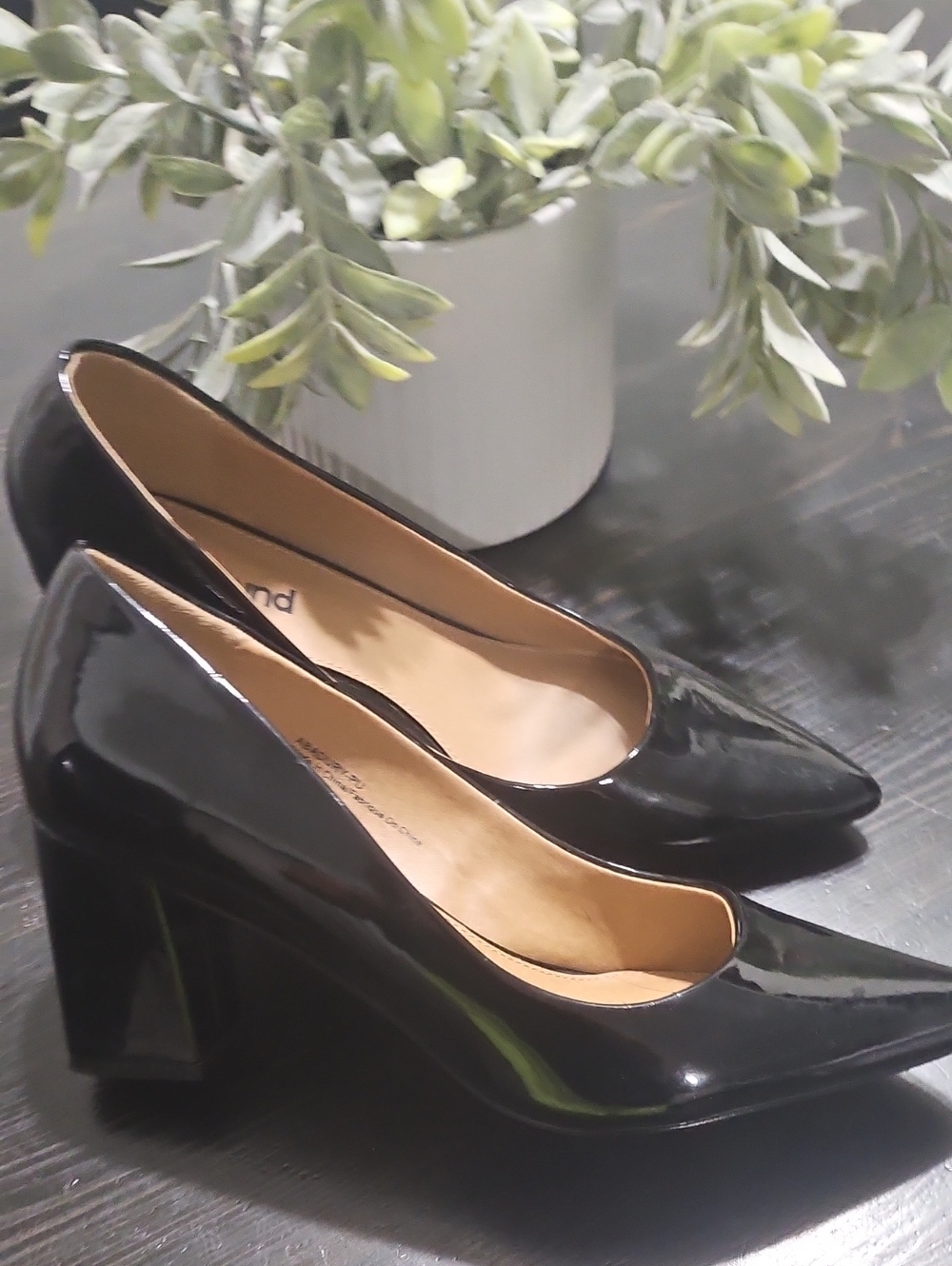 Abound Black Patent Pointed Toe Block Heel Pumps
